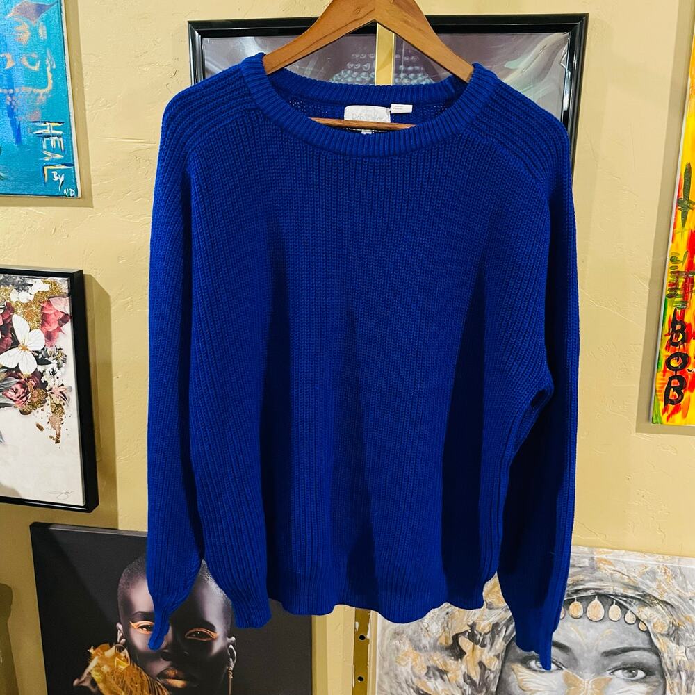 90s Rob Winter Vintage Cottagecore Royal Blue Retro Knit Sweater Size Large